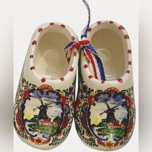 Vintage Pair of Miniature Dutch Ceramic Clog Windmill Decorative